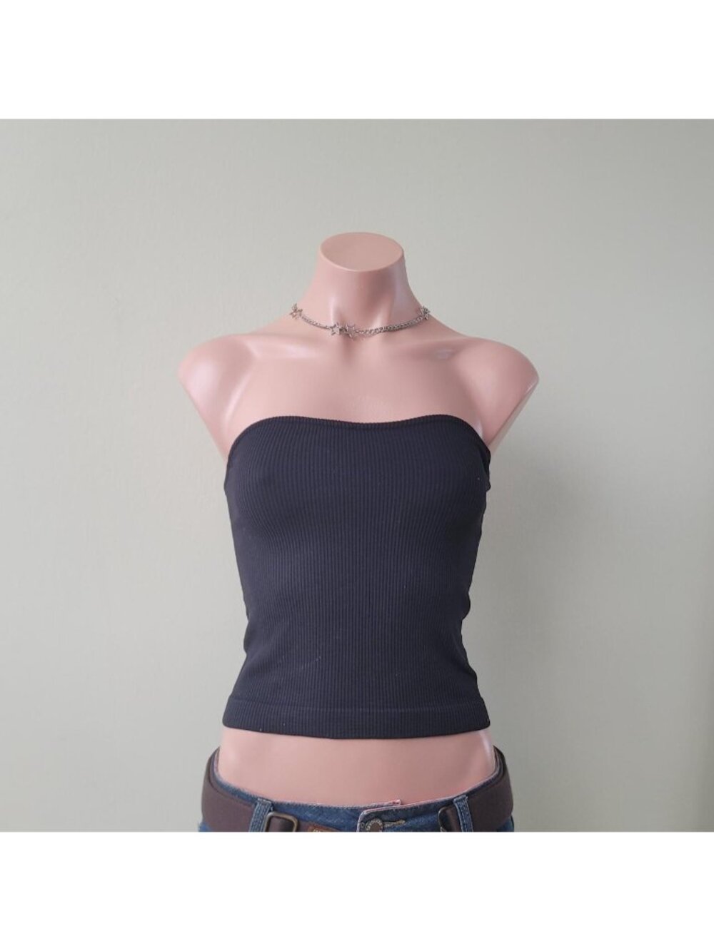 Dynamite Black Ribbed Knit Strapless Form Fitting Tube Top (XS)